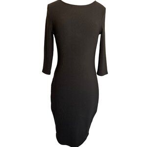 Express Black Bodycon Dress With Back Zipper & 3/4 Sleeves Size M Sexy